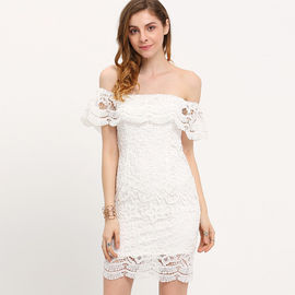 White lace ruffle dress for women party 2016