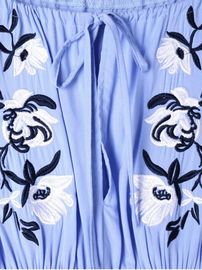 Blue Off Shoulder Mexican Embroidery Beach Casual Dress Women