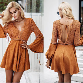 New Design Women Long Sleeve Hollow Out Dress in Causal Dresses Mini Sexi
