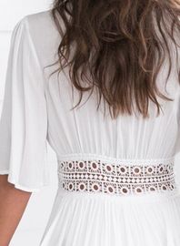 Wholesale Solid Color White Deep V Neck Half Sleeve Beach Cover Up Sexy Maxi Dress Beach Tunic With Slit