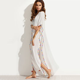 Bohemian White Lace-up Long Summer Beach Cover Up Dress with Split
