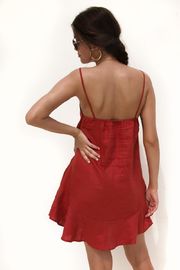 Korean red slim mini dress with spaghetti strap