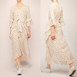 Latest Flounce Design Bohemian Summer Roses Woman Dress with Bow