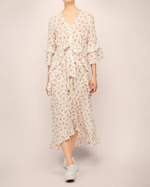 Latest Flounce Design Bohemian Summer Roses Woman Dress with Bow
