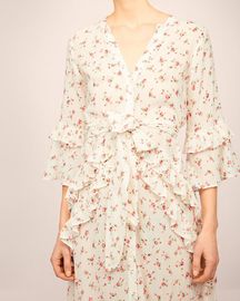 Latest Flounce Design Bohemian Summer Roses Woman Dress with Bow