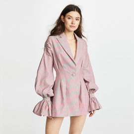 Stripe ballon sleeves V neck blazer mini dress