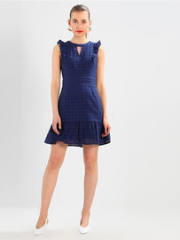 100% Cotton Women Blue Sleeveless Mini Dress