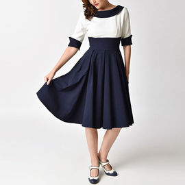Round neck half sleeve high waist umbrella women dress