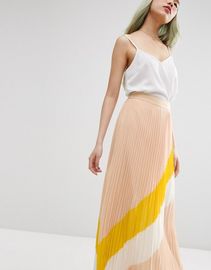 Elegant Pleated Women Maxi Skirt with Colour-block Print