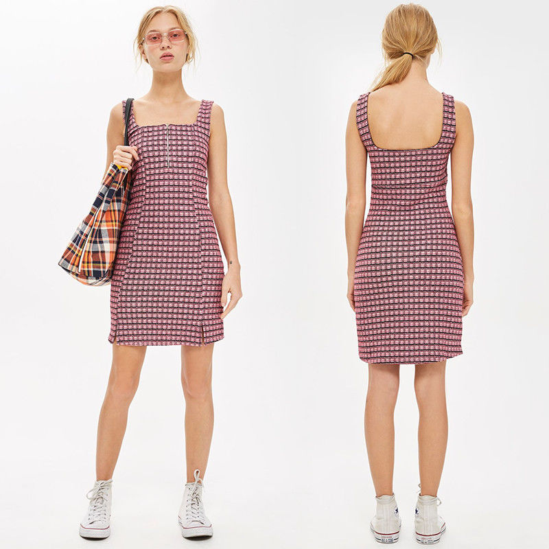 Gingham Women Dress Mini Summer Tank Dresses Ladies